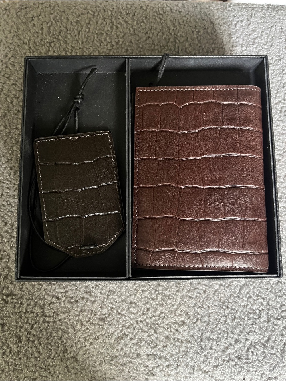 D'Autore Brown Croc-Embossed Leather Wallet Set